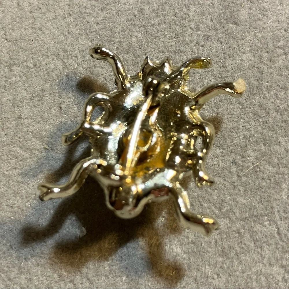 Vintage Rhinestone and Faux Pearl Bug Brooch